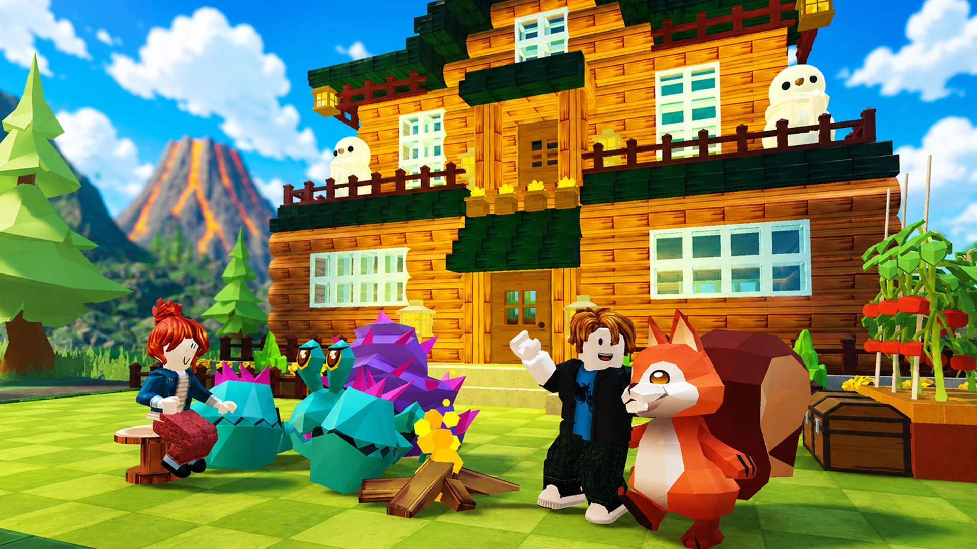 クラフトヴィル：木造の家とキャラクター、アバターが集う風景。提供サムネイル。