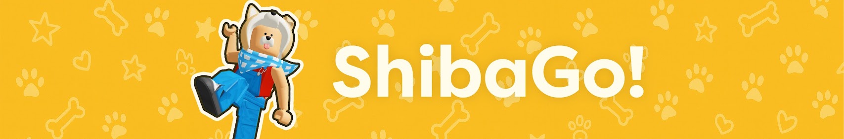 青い服を着た犬のキャラクターとShibaGO!のロゴ。公式チャンネルのバナー。